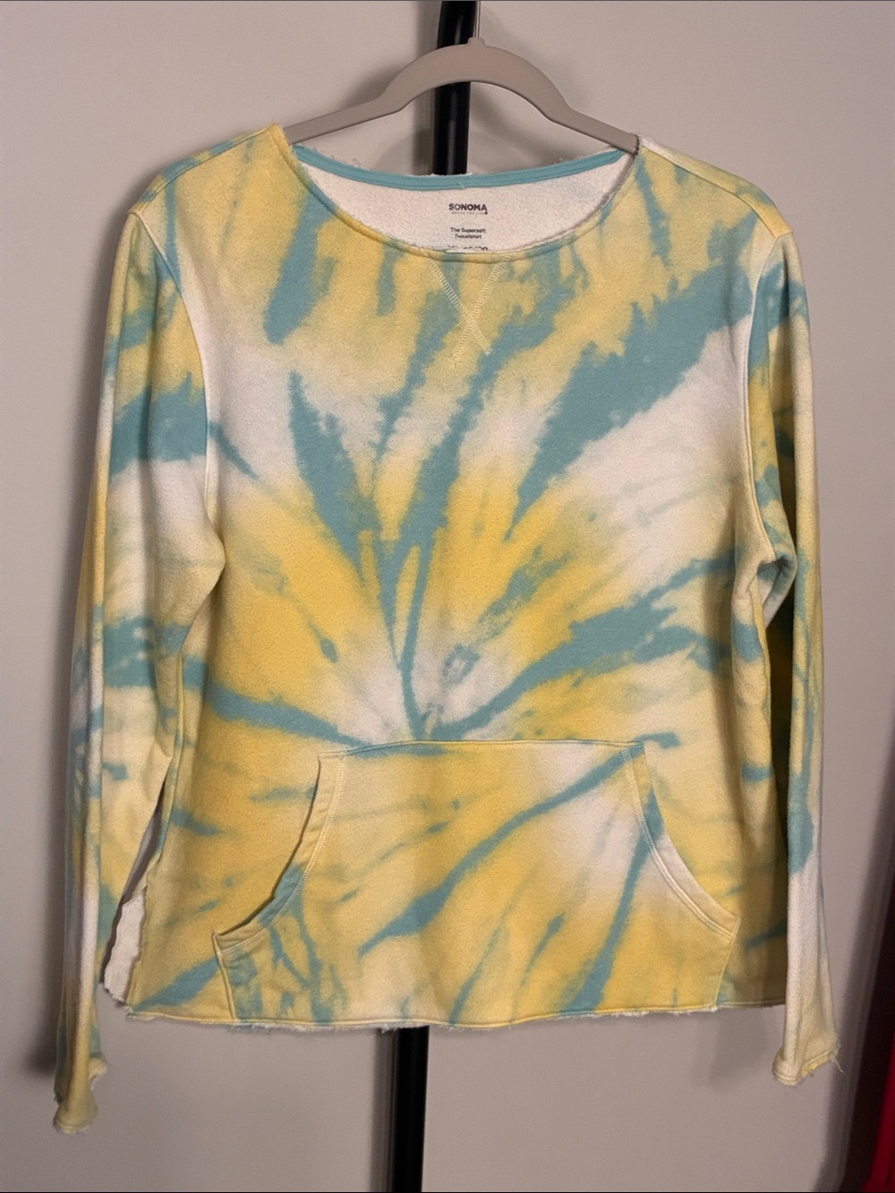💕 Sonoma Upcycle Sweatshirt Yellow Blue Tie-Dye Pullover Boy XL /Women’s Medium